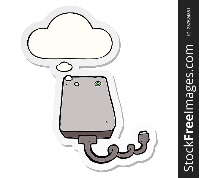 cartoon hard drive and thought bubble as a printed sticker