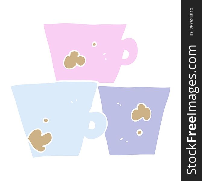 Flat Color Illustration Of A Cartoon Stack Of Coffee Cups