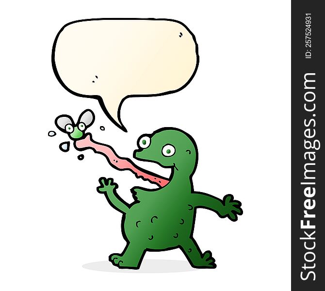 Cartoon Frog Catching Fly With Speech Bubble