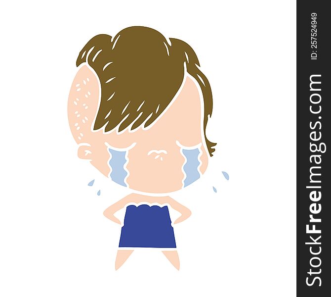 flat color style cartoon crying girl