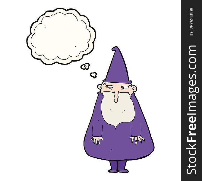 cartoon wizard with thought bubble