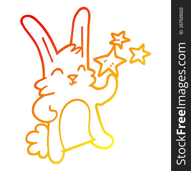 warm gradient line drawing of a cartoon happy rabbit