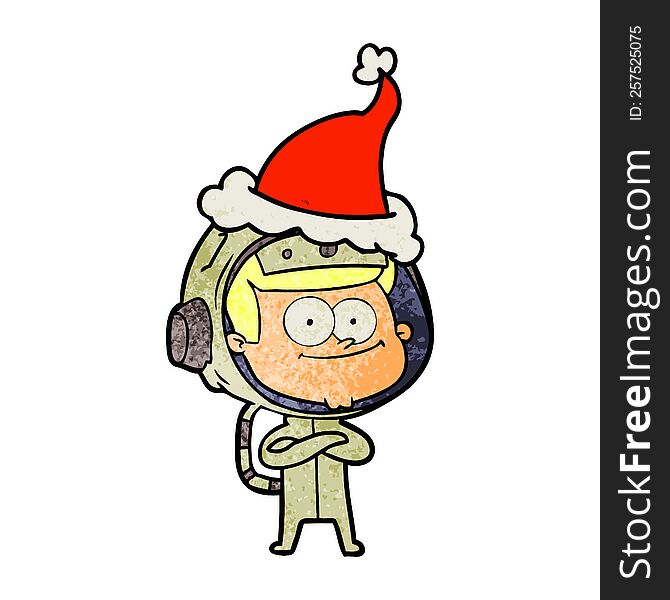 Happy Astronaut Textured Cartoon Of A Wearing Santa Hat