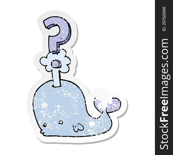 distressed sticker of a cartoon curious whale