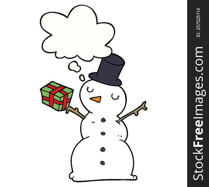 Cartoon Snowman And Thought Bubble