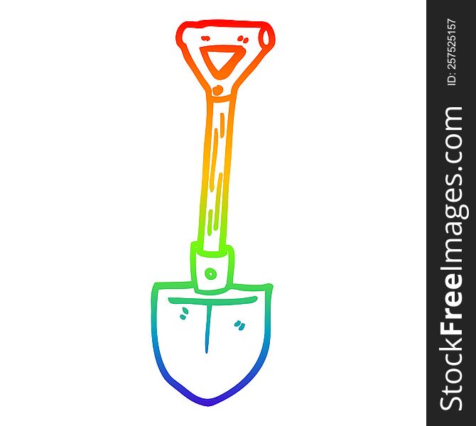 rainbow gradient line drawing of a cartoon builders spade