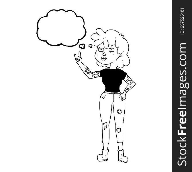 freehand drawn thought bubble cartoon rocker girl