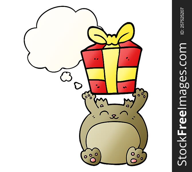 Cute Cartoon Christmas Bear And Thought Bubble In Smooth Gradient Style