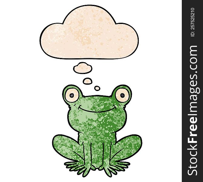 Cartoon Frog And Thought Bubble In Grunge Texture Pattern Style