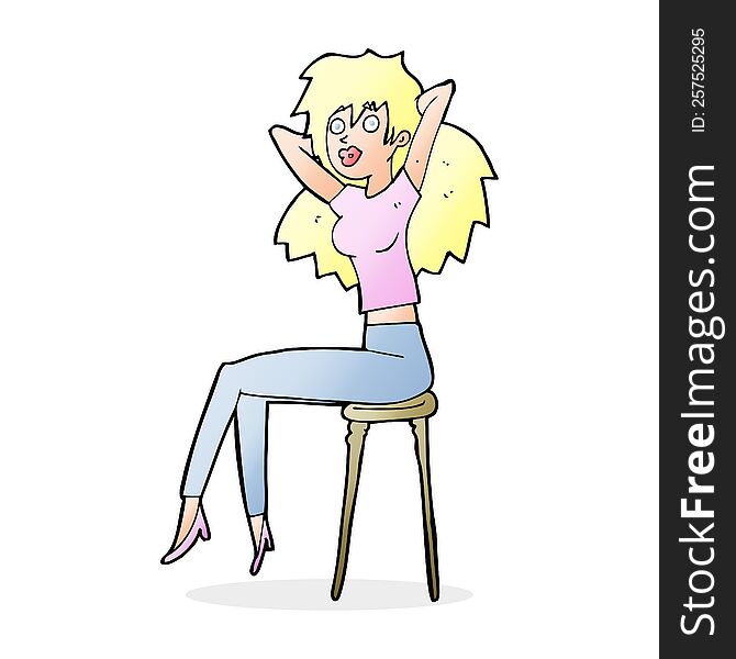 cartoon woman posing on stool