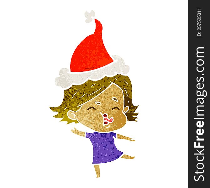 Retro Cartoon Of A Girl Pulling Face Wearing Santa Hat
