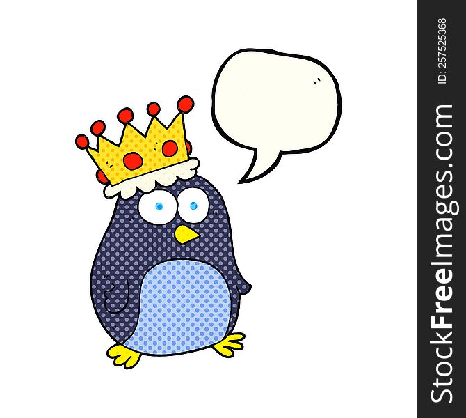 freehand drawn comic book speech bubble cartoon emperor penguin