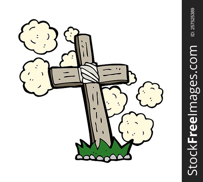 cartoon wooden cross grave