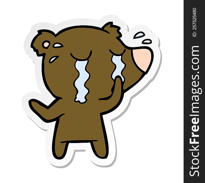 Distressed Sticker Of A Cartoon Bear Crying
