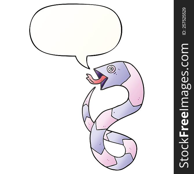 Hissing Cartoon Snake And Speech Bubble In Smooth Gradient Style