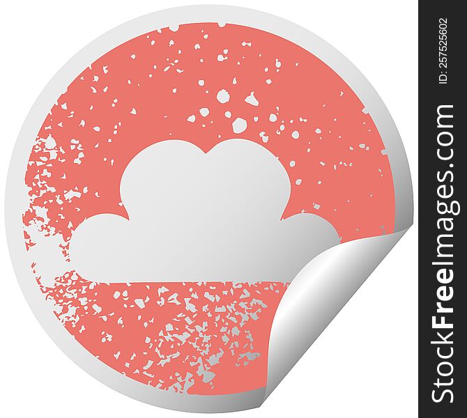 distressed circular peeling sticker symbol of a white cloud