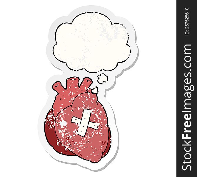 cartoon heart with thought bubble as a distressed worn sticker