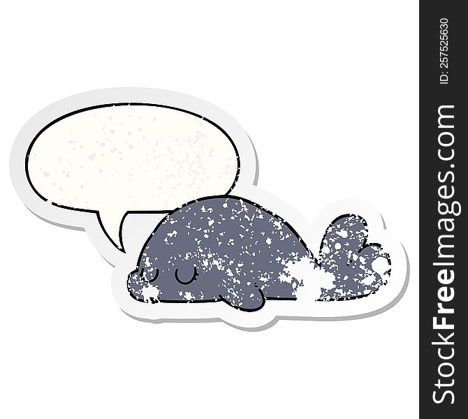 cute cartoon seal and speech bubble distressed sticker