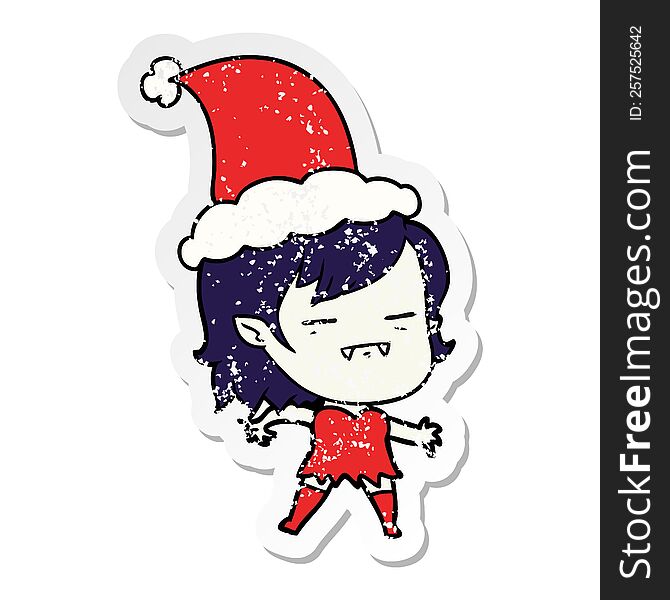 Distressed Sticker Cartoon Of A Undead Vampire Girl Wearing Santa Hat