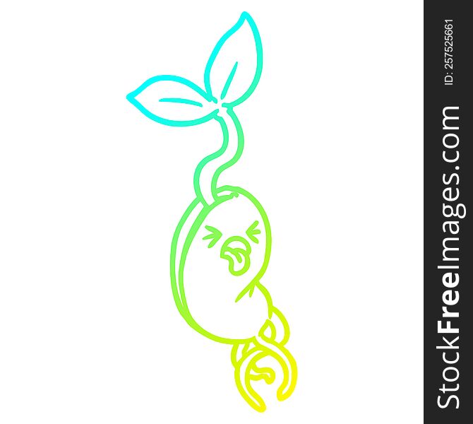 cold gradient line drawing of a cartoon sprouting seedling