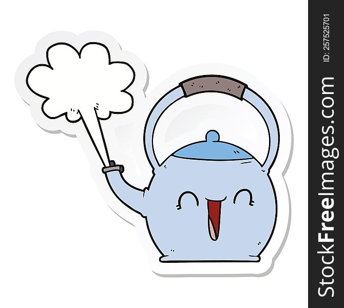 sticker of a cartoon boiling kettle
