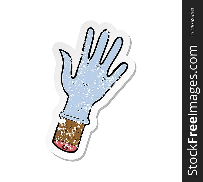 retro distressed sticker of a cartoon hand with rubber glove