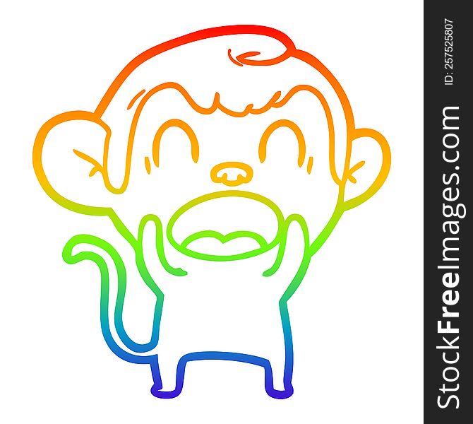 Rainbow Gradient Line Drawing Shouting Cartoon Monkey