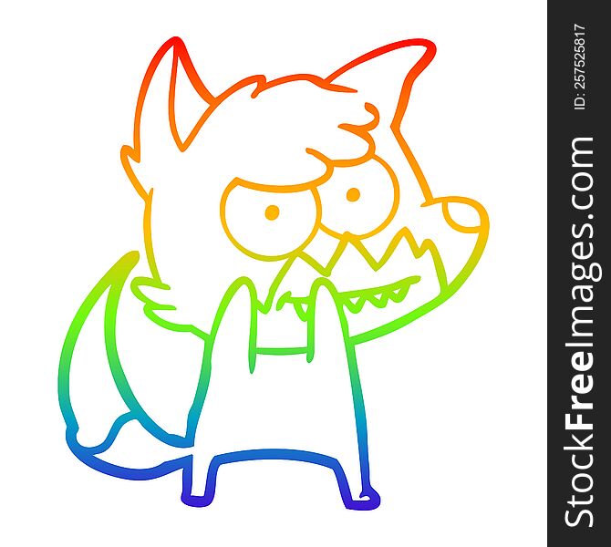 rainbow gradient line drawing of a cartoon grinning fox