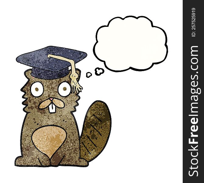 freehand drawn thought bubble textured cartoon beaver graduate