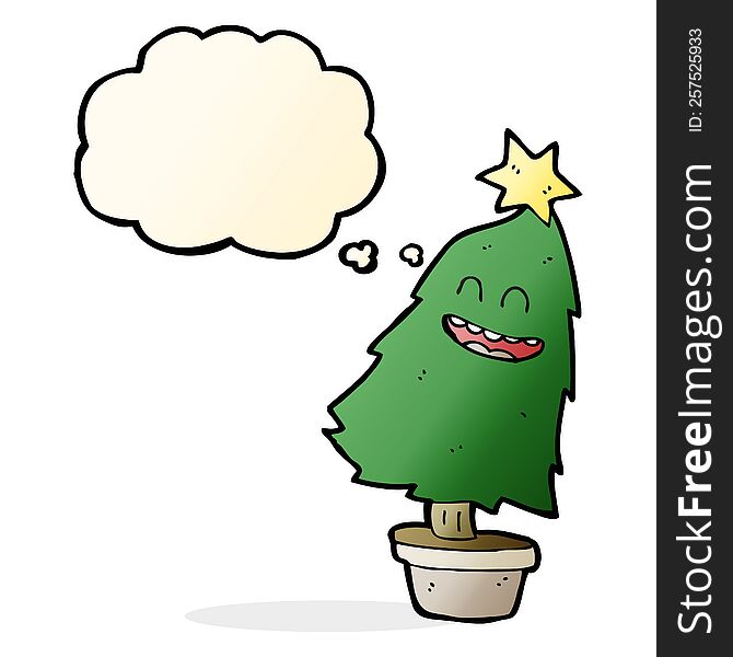 Cartoon Dancing Christmas Tree With Thought Bubble