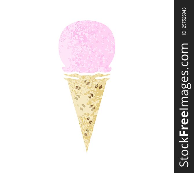 retro illustration style quirky cartoon strawberry ice cream cone. retro illustration style quirky cartoon strawberry ice cream cone