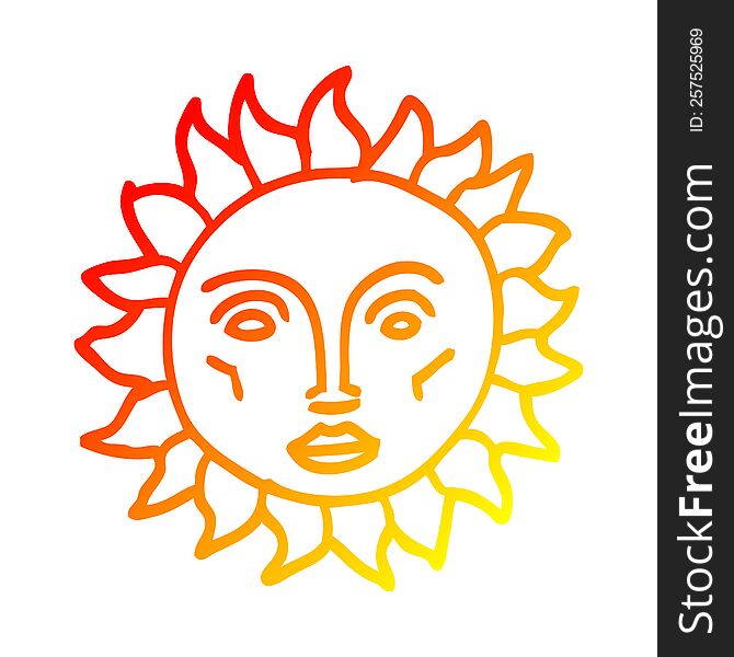 Warm Gradient Line Drawing Cartoon Traditional Sun Face