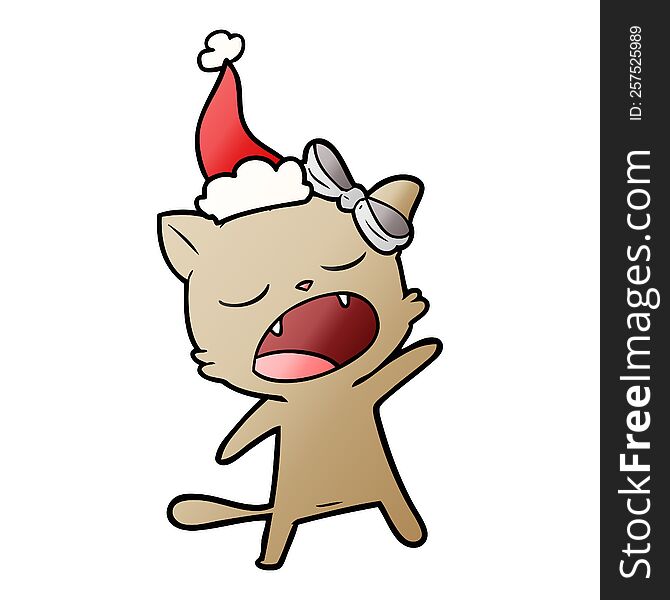 Gradient Cartoon Of A Singing Cat Wearing Santa Hat