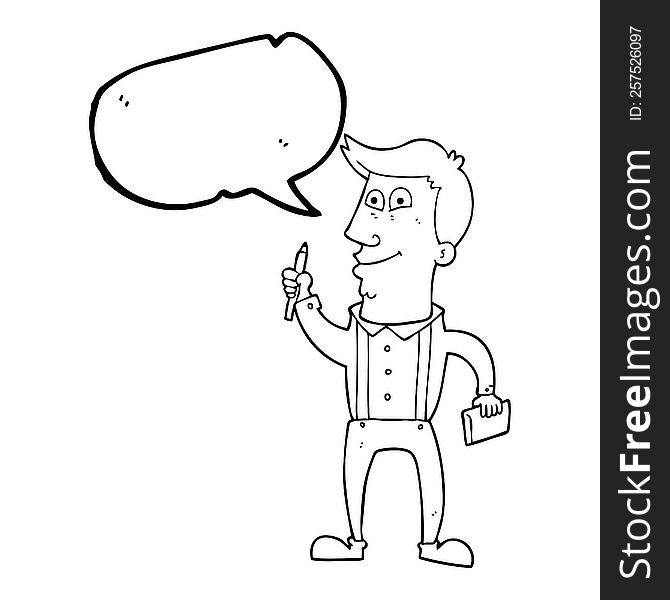 Speech Bubble Cartoon Man With Notebook And Pen