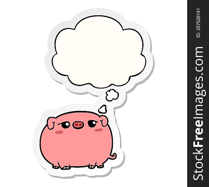 cute cartoon pig with thought bubble as a printed sticker