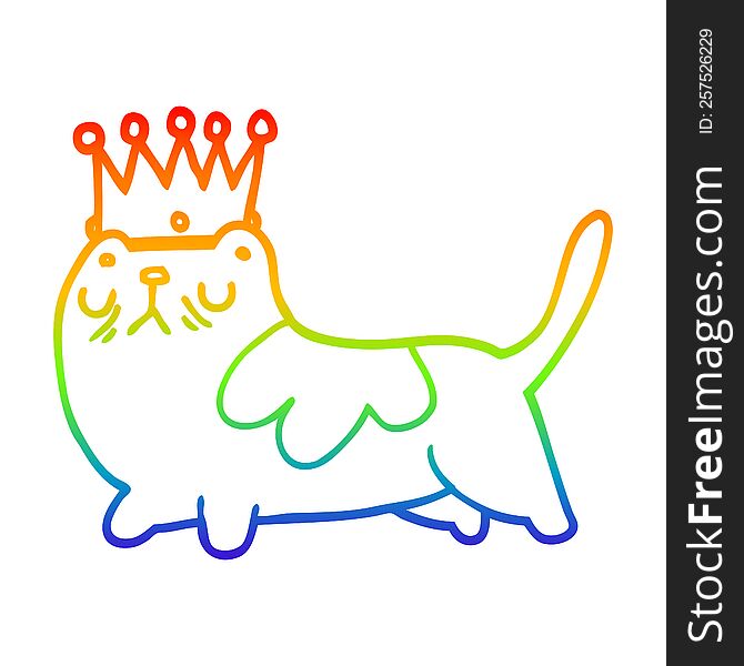 rainbow gradient line drawing of a cartoon arrogant cat