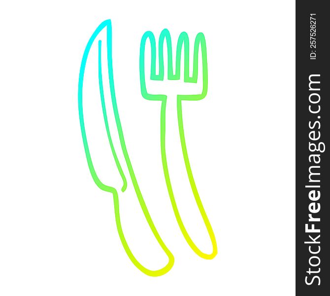cold gradient line drawing of a cartoon knife and fork