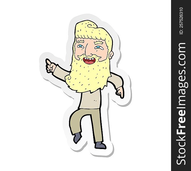 sticker of a cartoon man with beard laughing and pointing