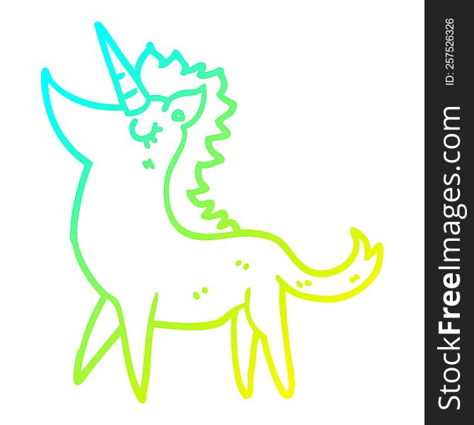Cold Gradient Line Drawing Cartoon Unicorn
