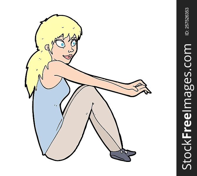 Cartoon Happy Woman Sitting