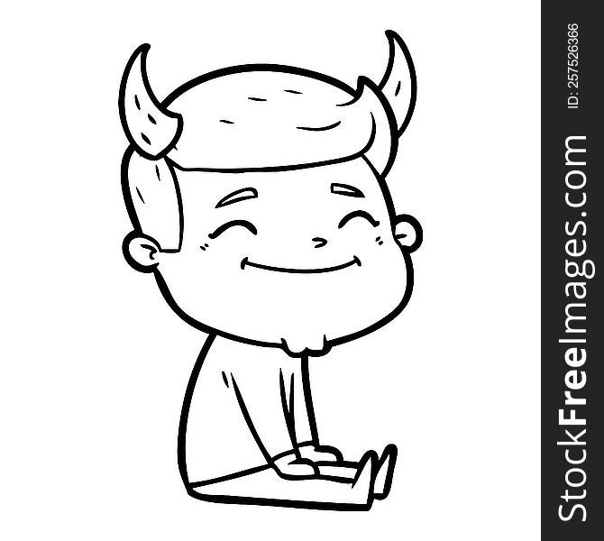 happy cartoon man with devil horns. happy cartoon man with devil horns