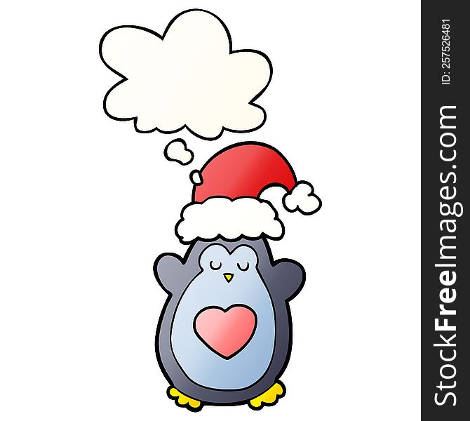 Cute Christmas Penguin And Thought Bubble In Smooth Gradient Style