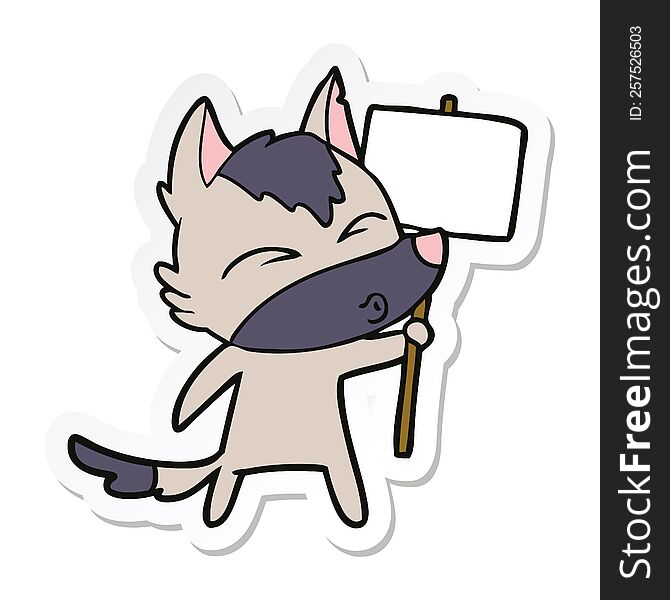 Sticker Of A Cartoon Wolf With Protest Sign