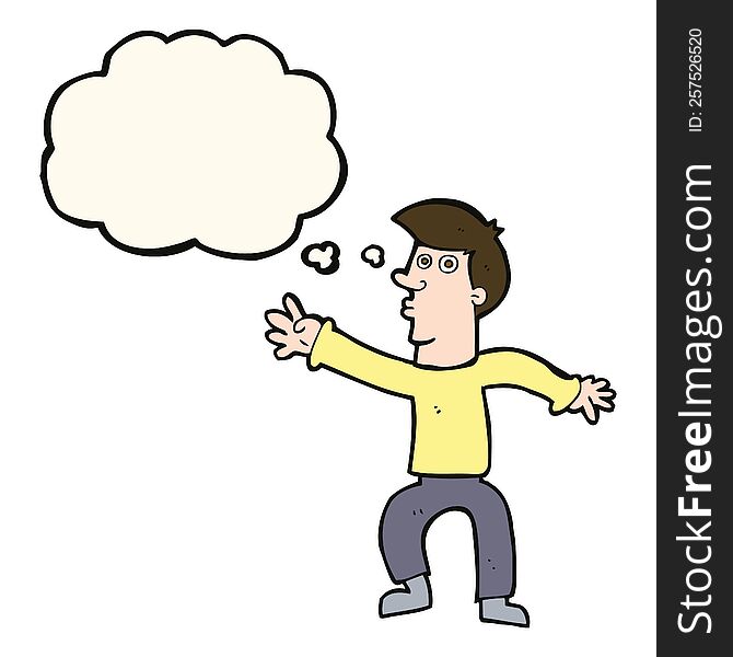 cartoon reaching man with thought bubble