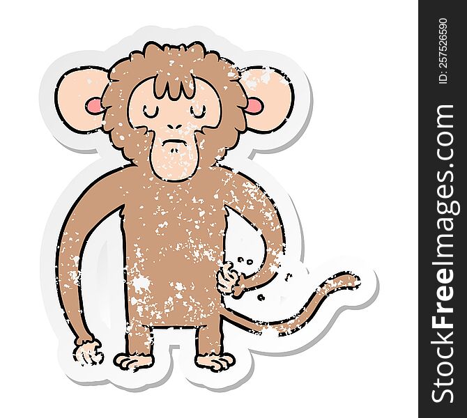 distressed sticker of a cartoon monkey scratching