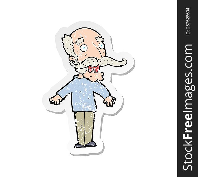 retro distressed sticker of a cartoon old man gasping in surprise