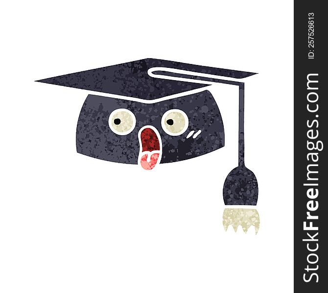 retro illustration style cartoon of a graduation hat