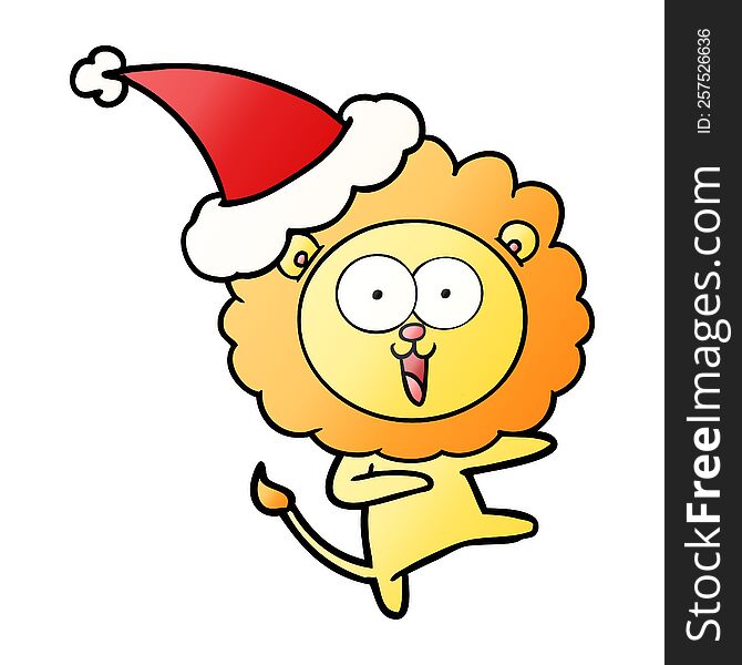 Happy Gradient Cartoon Of A Lion Wearing Santa Hat