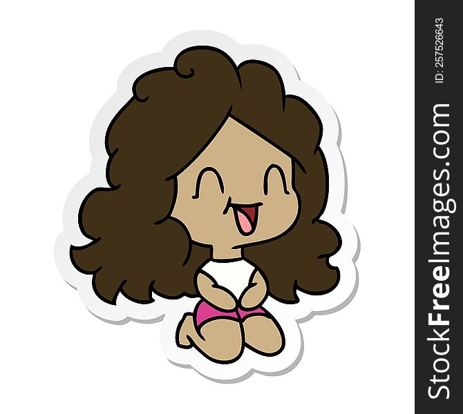freehand drawn sticker cartoon cute kawaii happy girl