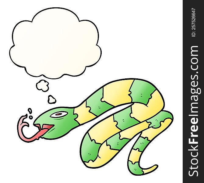 Cartoon Hissing Snake And Thought Bubble In Smooth Gradient Style